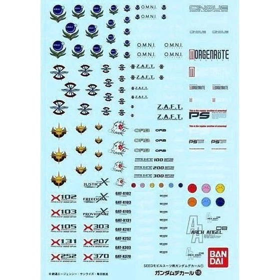 Bandai Gundam Seed GD-18 General Decals MG 1/100 Scale Set 1 Bandai Gundam Seed GD-18 General Decals MG 1/100 Scale Set